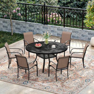 Ensemble repas d'extérieur pour 6 personnes avec chaises empilables