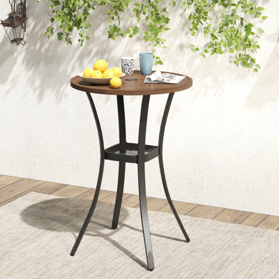 Raniesha Round Metal Outdoor Bar Table With Umbrella Hole , 27.6'' in. W 27.6'' in. D