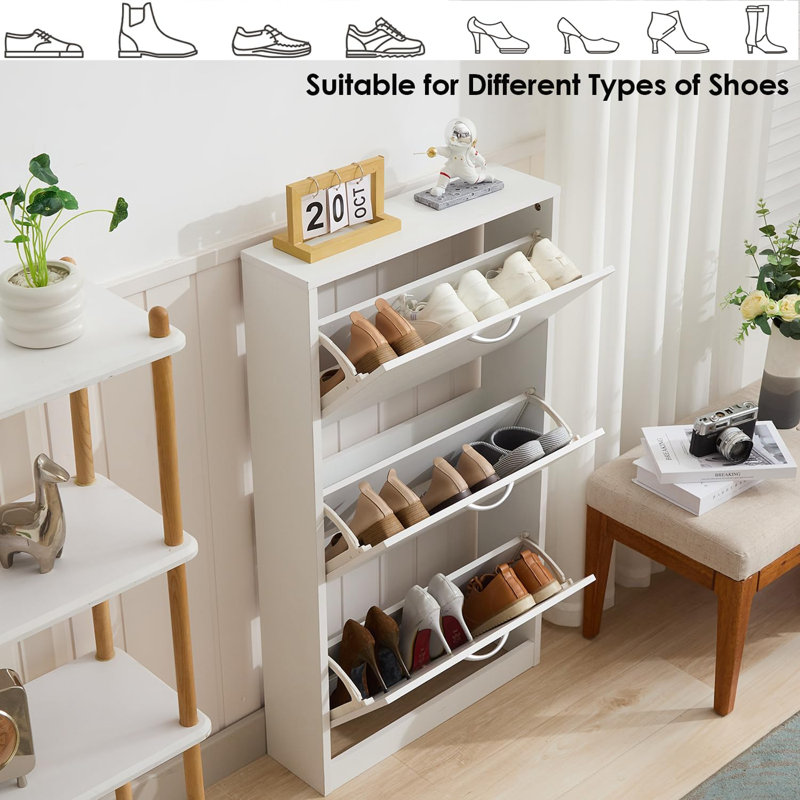 White 3 Tier Shoe Cabinet