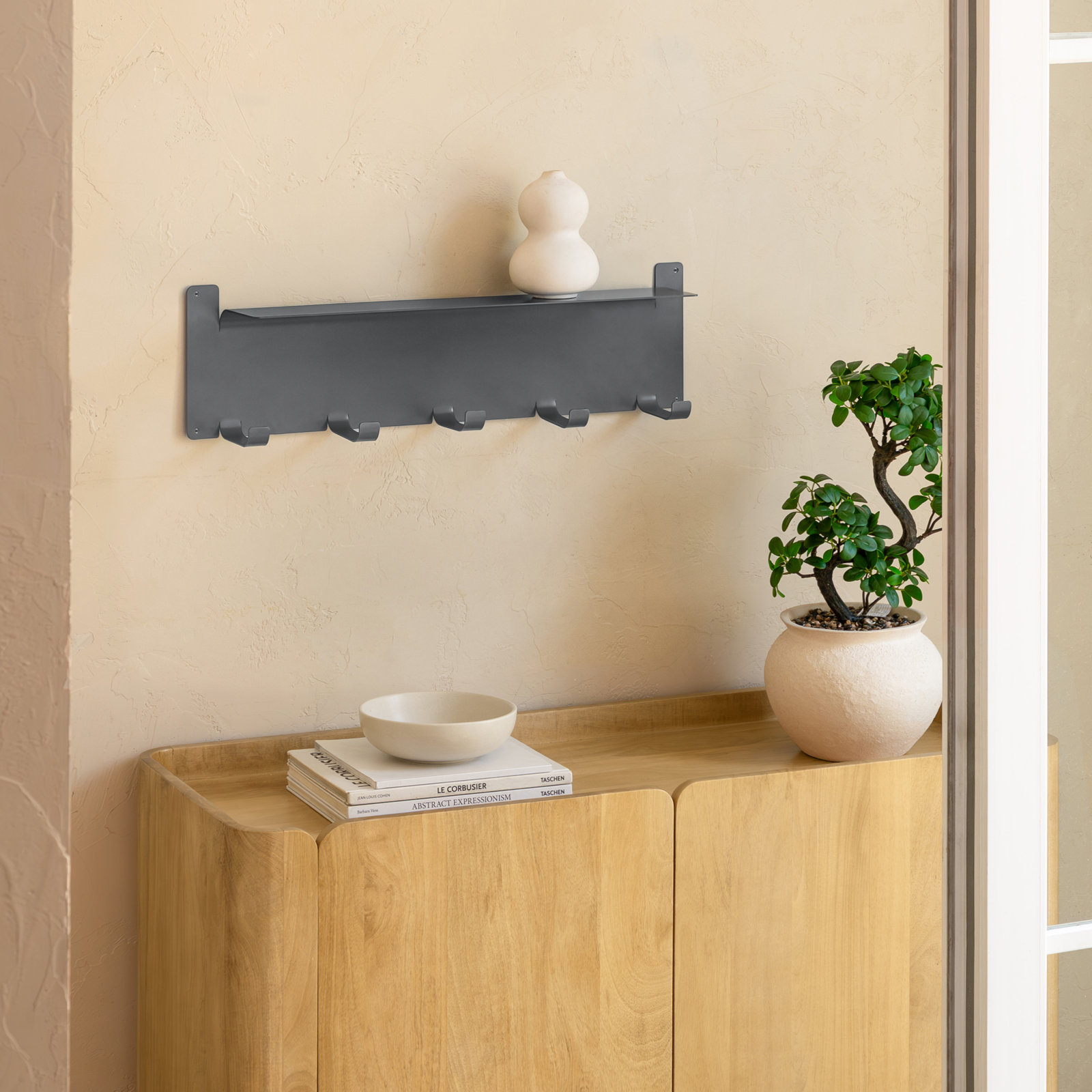 Ackworth Iron 5-Hooks Wall Mounted, Sustained Gray