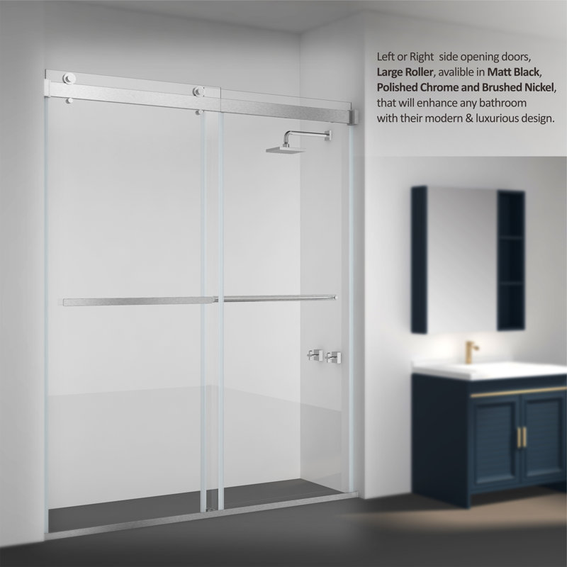 48" W x 76" H Frameless Nickel Sliding Shower Enclosure