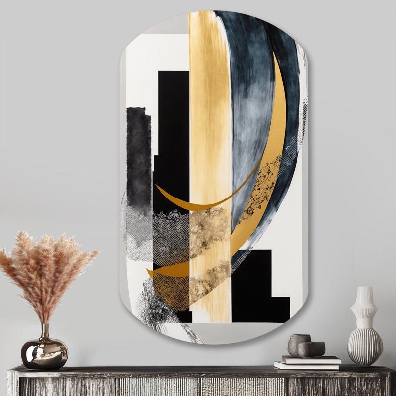 Glam Art déco abstrait I - art mural asymétrique en forme de cylindre abstrait, H 43 po x l 23 po x P 1 po