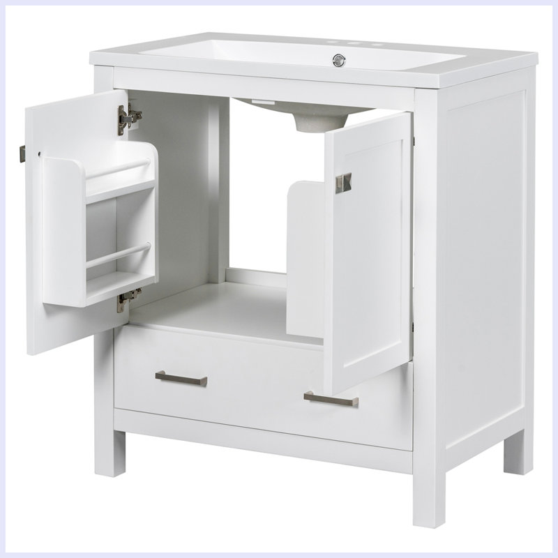 Meuble-lavabo moderne avec lavabo simple et tiroir, Blanc