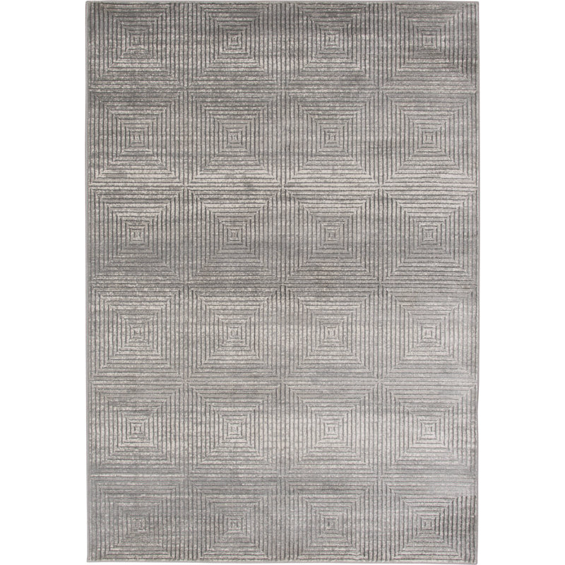 Tapis d'intérieur en polypropylène à motif géométrique gris Ebern Designs German Barris, Rectangle 7 pi 10 po x 9 pi 10 po