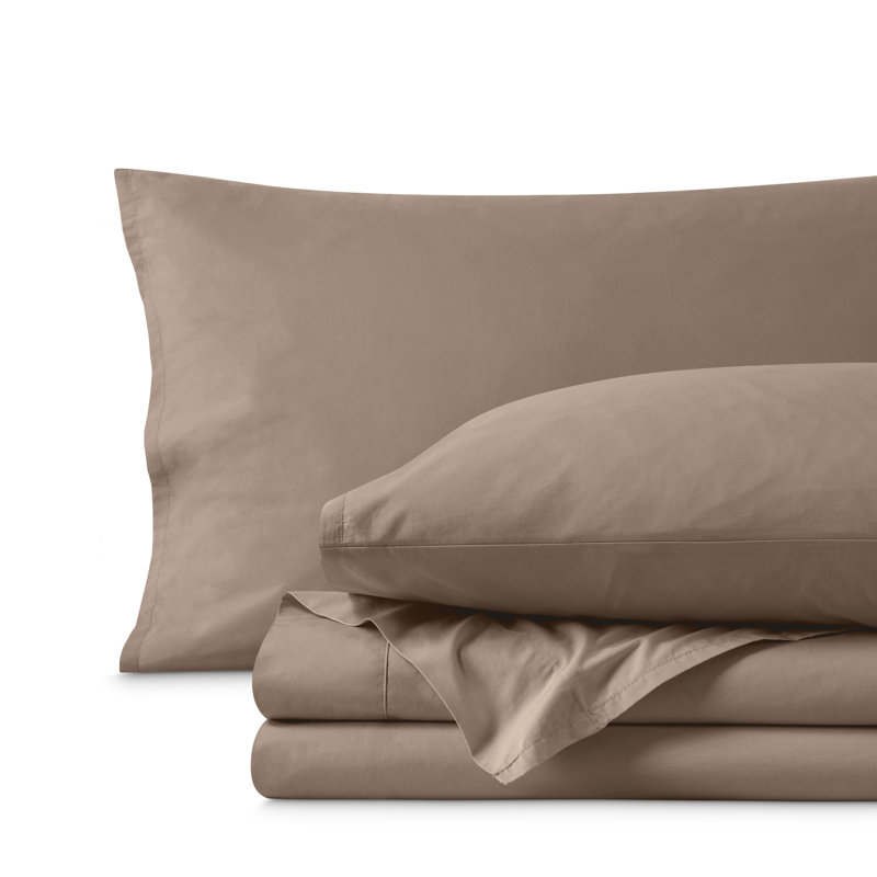 100% Cotton Percale Sheet Set, Twin XL Sheet Set with 1 Pillowcases, Taupe