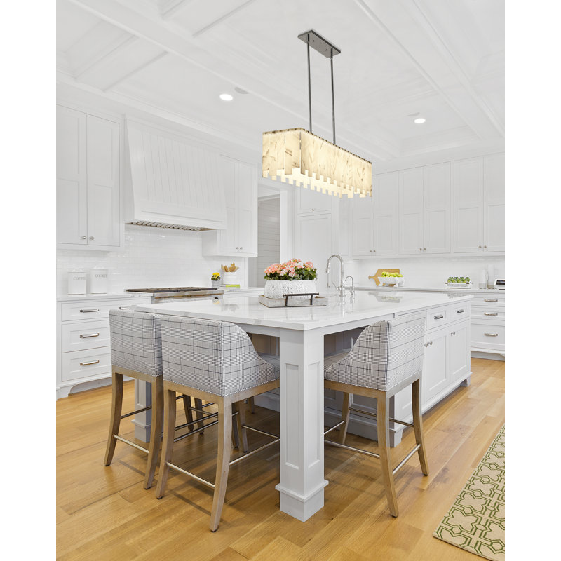 Lustre rectangulaire 7 lumières pour îlot de cuisine, Nickel poli