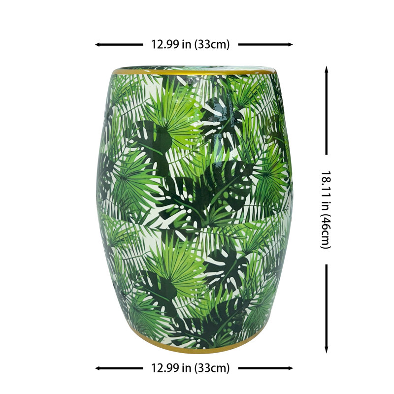 Green Tropical Leaf Ceramic Garden Stool