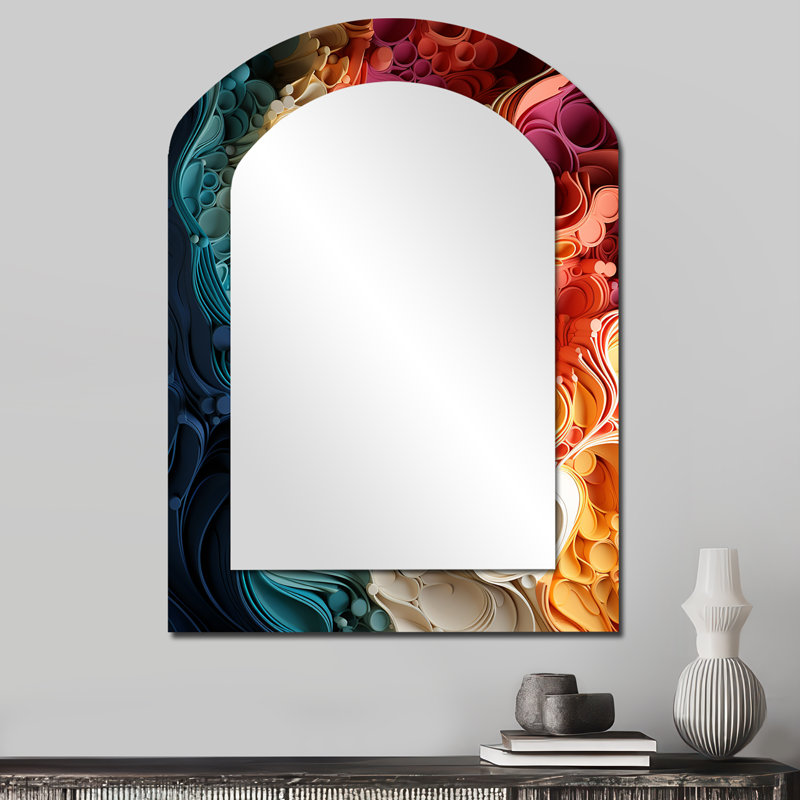 Arc-en-ciel Reverie collages I - grand miroir mural asymétrique abstrait, art moderne, 34 po x 25 po
