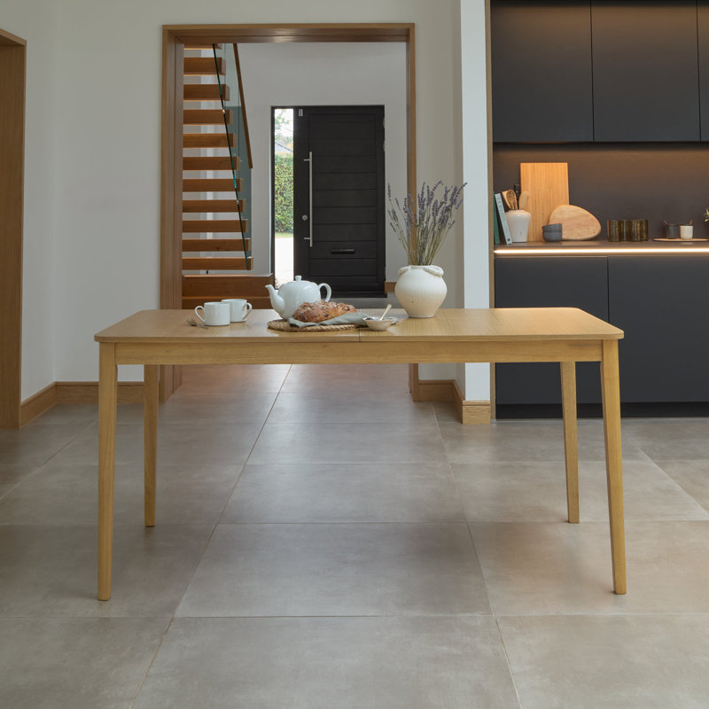 Extendable Solid Wood Base Dining Table, Pale Oak