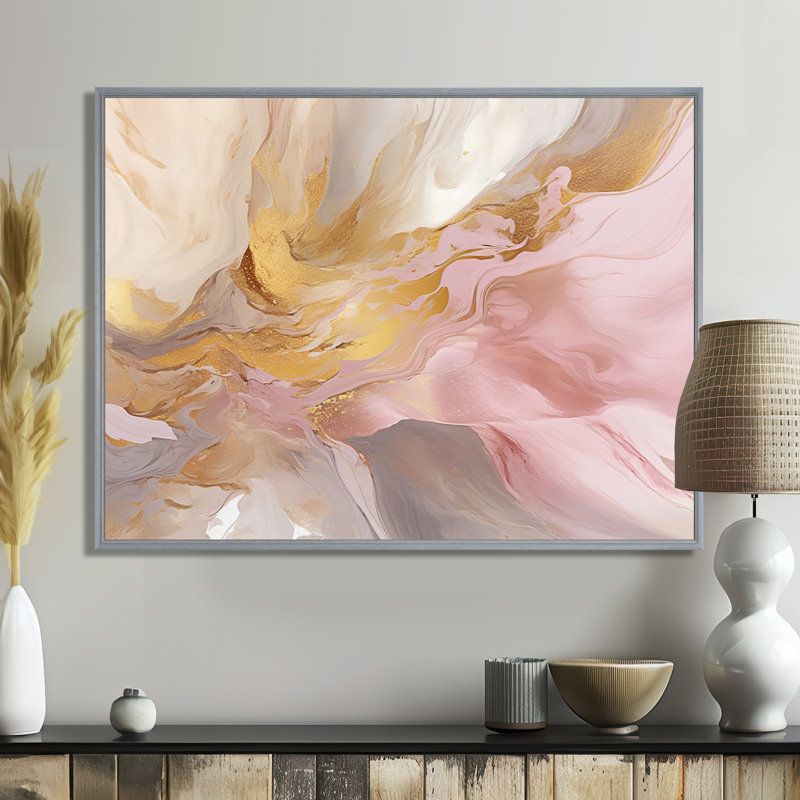 Exquis symphonie abstraite rose et pastel doré - peinture abstraite sur toile, art mural, H 12 po x l 20 po x P 1 po