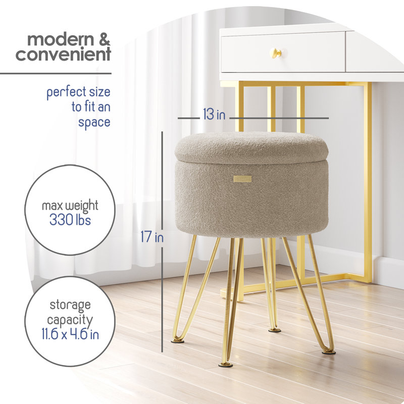 Table d'appoint moderne avec rangement, Doré, Boucle beige 