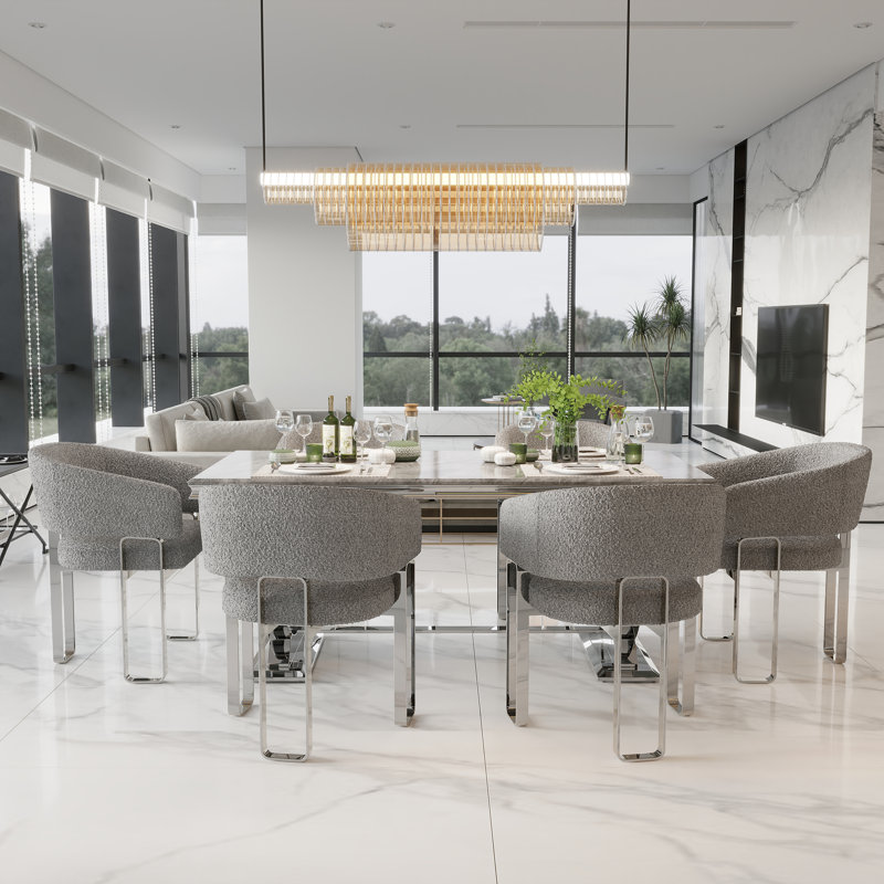 Ensemble de table de salle à manger 72 pouces avec chaises Boucle, 7, Argent, Gris / argent