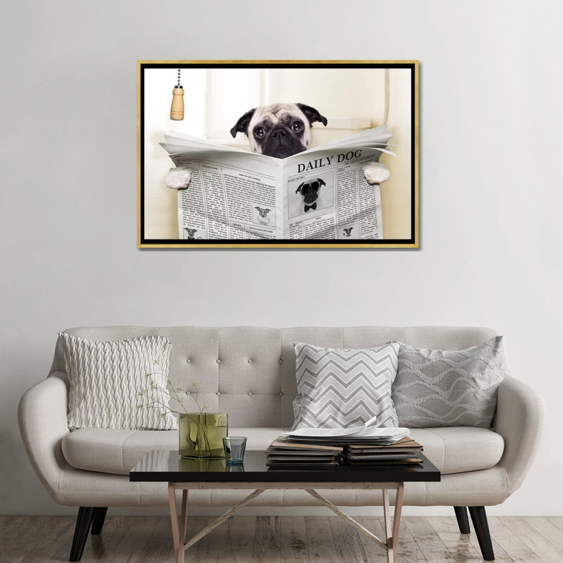Toilette pour chien-impression d’art graphique, Pas de tapis, H 32 po x l 48 po x P 1,5 po, Toile encadrée d'or