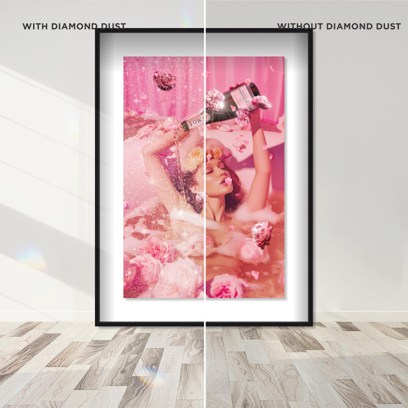 Oliver Gal Rose Champagne Bath Fashion and Glam - Diamond Dust Framed Shadowbox Art, 46.5" H x 31.5" W, Black