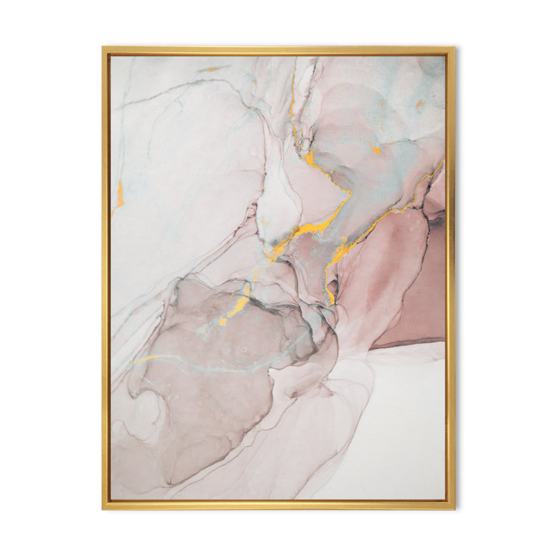 Gris et rose marbré art ondulations - décoration murale moderne en toile, L 8 po x H 12 po, Toile à cadre flottant doré