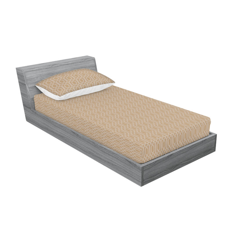 Ambesonne Fitted Sheet & Sham Grid Pattern Nostalgia Art Warm Taupe and Pale Tan, Twin Sheet Set with 1 Pillowcase