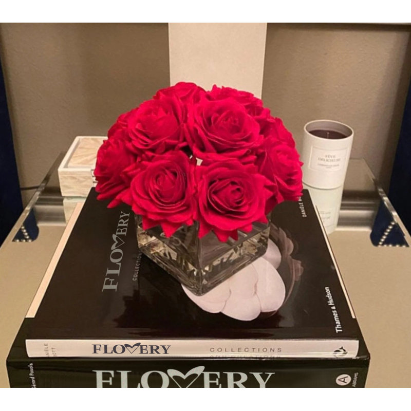 Rose Faux Floral in Vase, Red