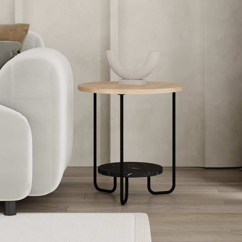 Corro Modern Side End Table White, Oak Wood/Black