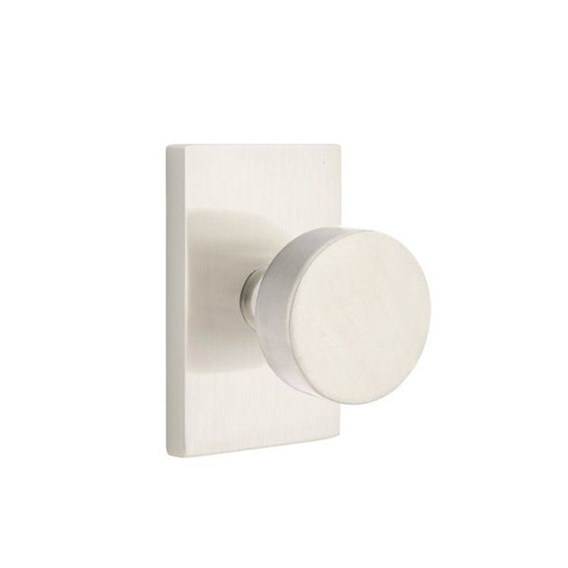 Ensemble de faux boutons Emtek avec rosette rectangulaire moderne et bouton rond, Nickel satiné