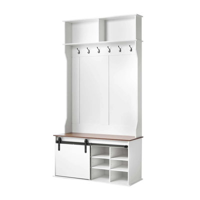 Hall Tree with Bench and Shoe Storage, 42" Wide, Entryway Hall Tree with Bench, Hanging Hooks, Storage Shelves, Adjustable Shoe Shelves, Wooden Furnit