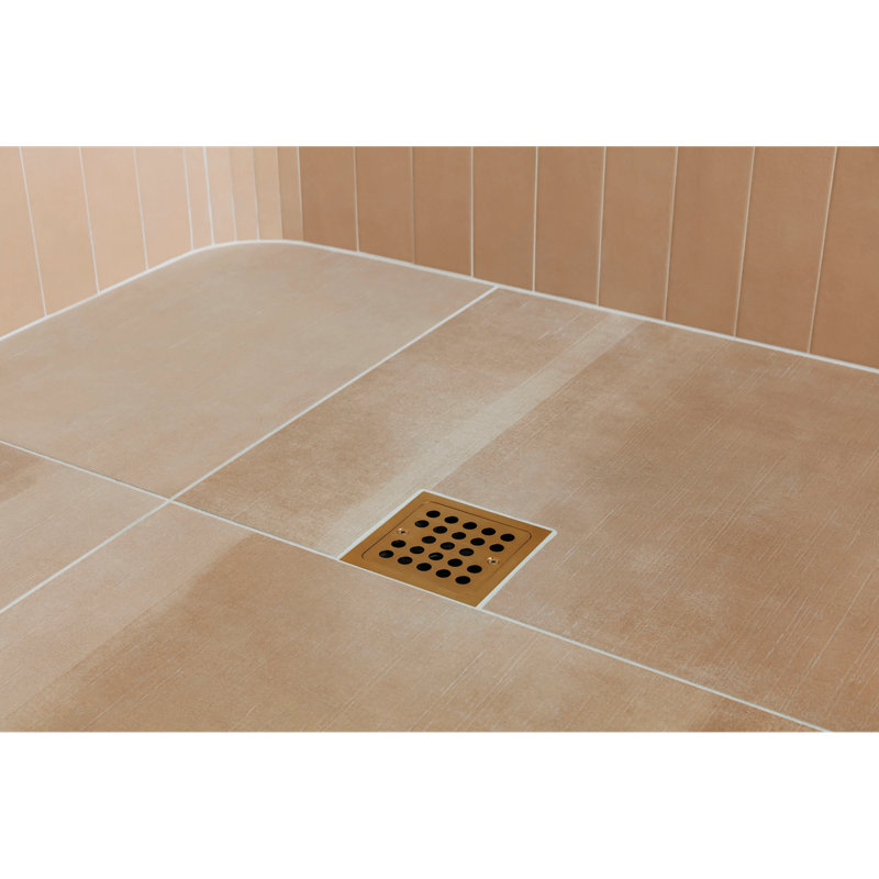Signature Hardware Menlo Square Shower Drain, Polished Brass, No