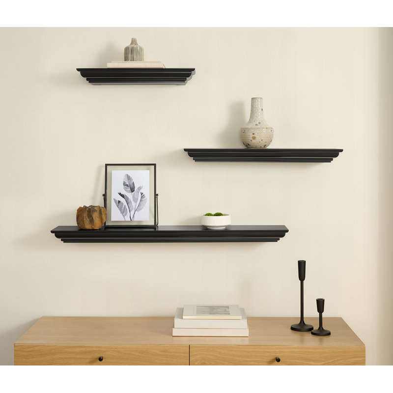 The Sadie 3 Piece Floating Shelf Set Black, 1 each 18" 24" 36", Black
