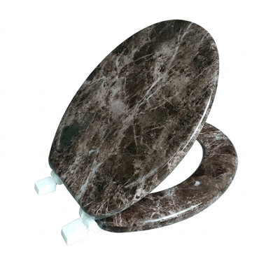 17" Marbleized Mdf Toilet Seat - Round Standard Size - Faux Marble Design Bronze