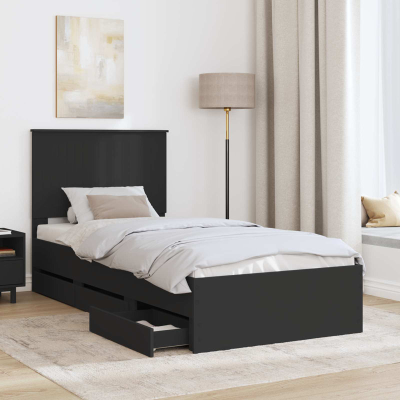 Bed, Black, European Single (90 x 200 cm)