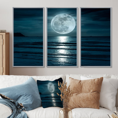 Super Moon Over The Sea I - ensemble d'art mural moderne sur toile encadrée 3