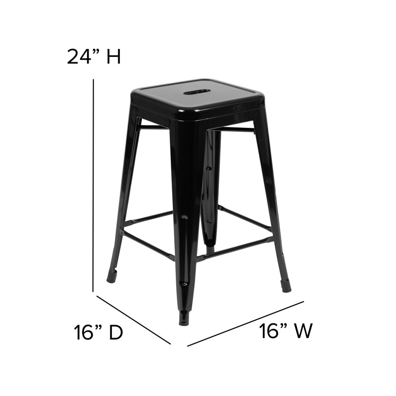 Bushea All-Weather Backless Commercial Bar Stool with Poly Resin Seat, Counter Stool (24" Seat Height), Black