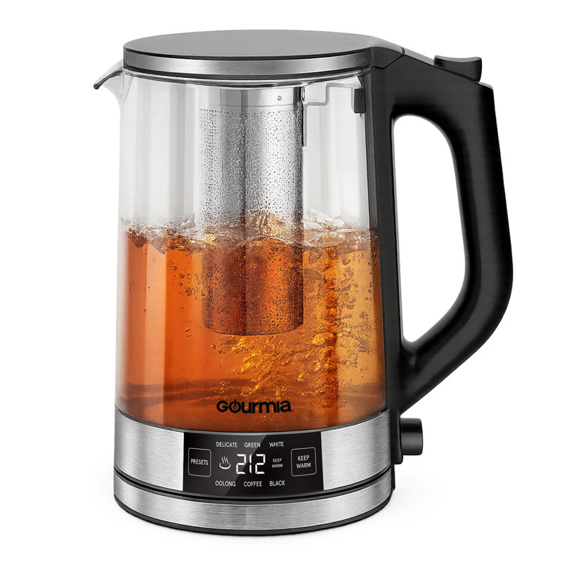 Bouilloire électrique en verre Gourmia de 1,7 litre avec infuseur amovible et maintien au chaud