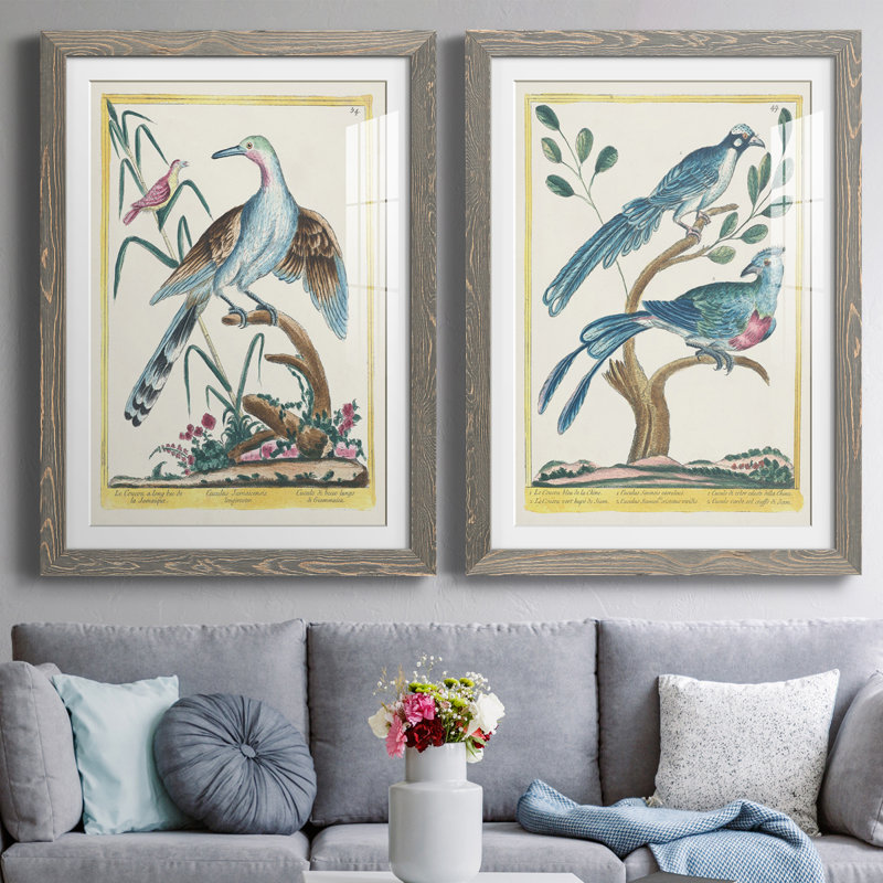 Pastel Birds V Premium encadré mat - prêt à être accroché, H 31,5 po x l 23,5 po x P 1 po, Gris