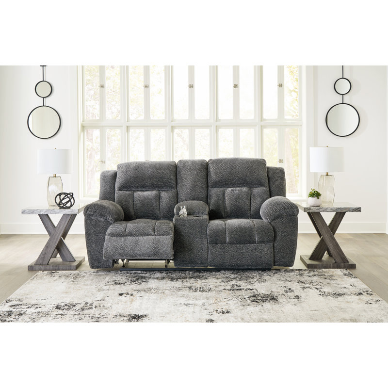 Senita Reclining Loveseat With Console, Gray Polyester