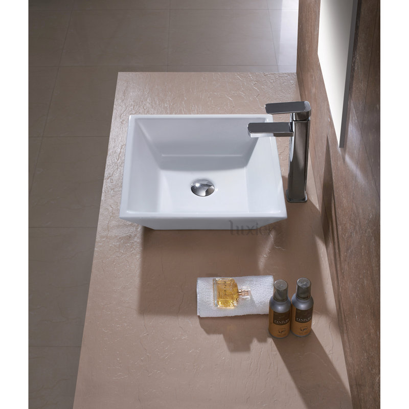 Luxier 16.5" Square Ceramic Bathroom Vessel Sink