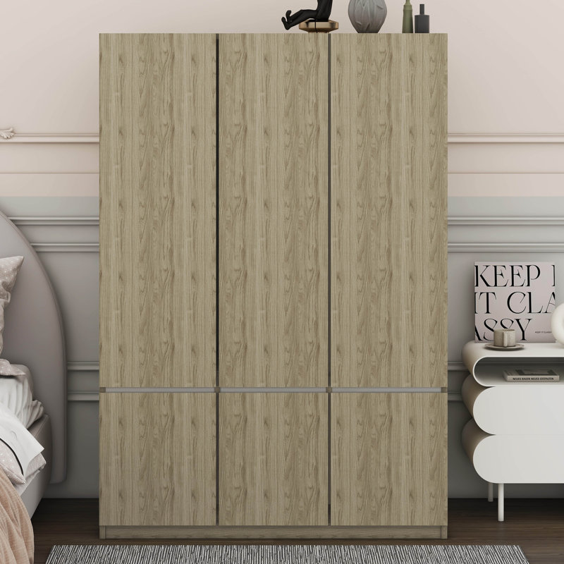 Rangement pour garde-robe en bois 6 portes pour chambre à coucher, Naturel / brun