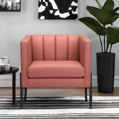 Fauteuil demi-tonneau 28 po en similicuir noir capitonné