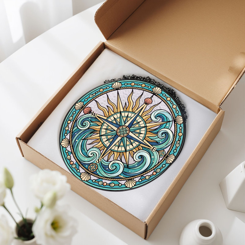 Panneau de vitrail Nautical Compass - 7,8H, H 7,8 po