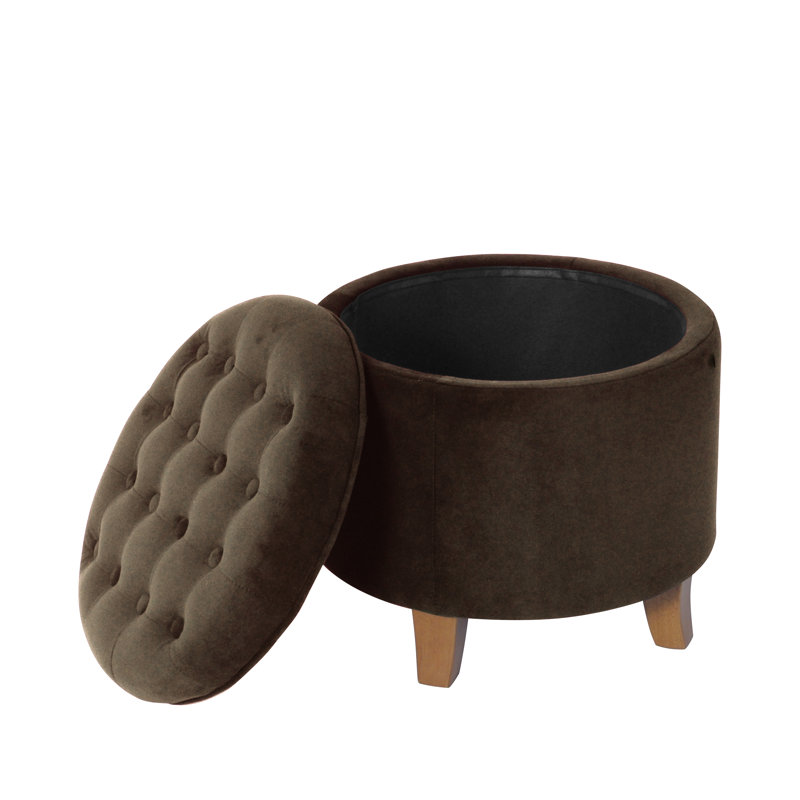 Round Button-Tufted Storage Ottoman, Chocolate Velvet