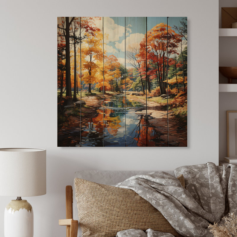 Jarmall, Allemagne, automne en orange I sur bois, H 25 po x l 25 po x P 0,78 po