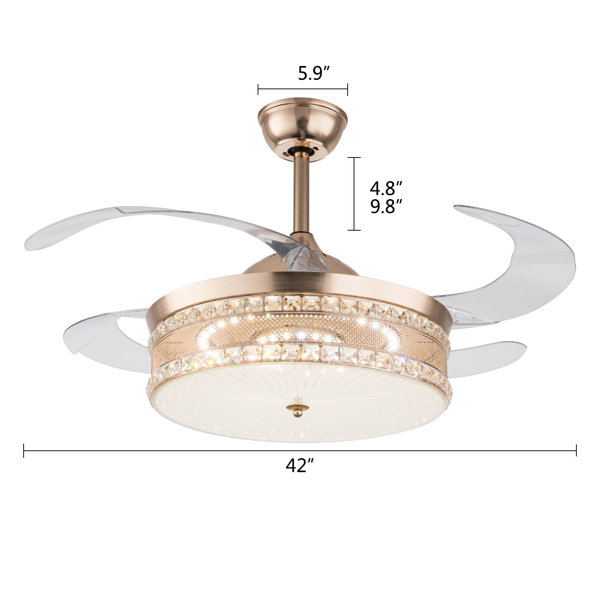 42 Edmund 3 - Blade Retractable Blades Ceiling Fan with Remote Control and Light Kit Included Etta Avenue