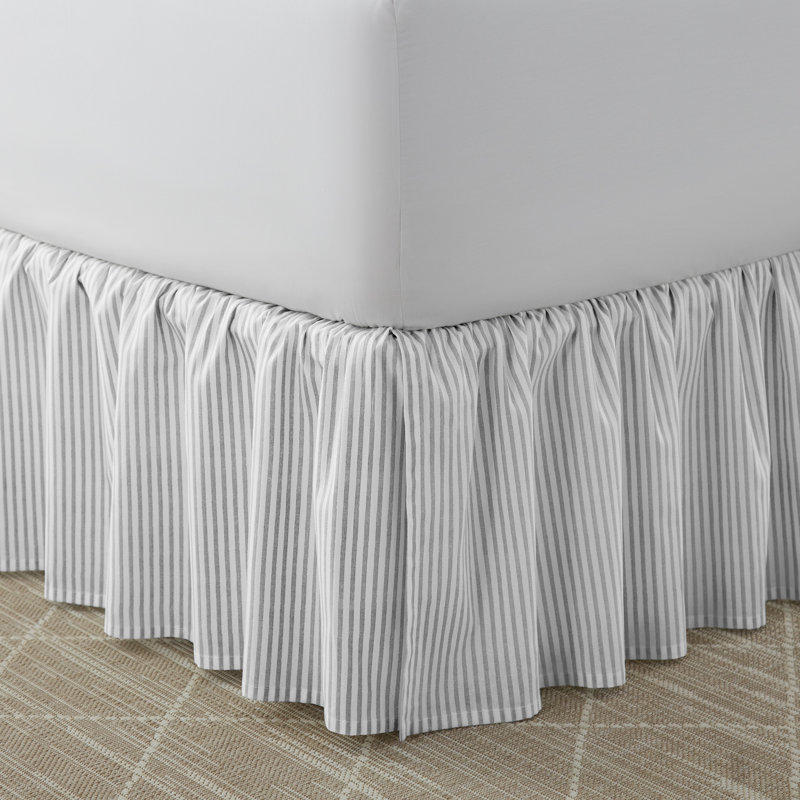 Laura Ashley Ticking Stripe Bed Skirt, Queen, Gray