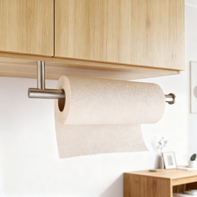 Porte-essuie-tout adhésif sous l'armoire, fixation murale en acier inoxydable peu encombrante pour essuie-tout, installation horizontale ou verticale