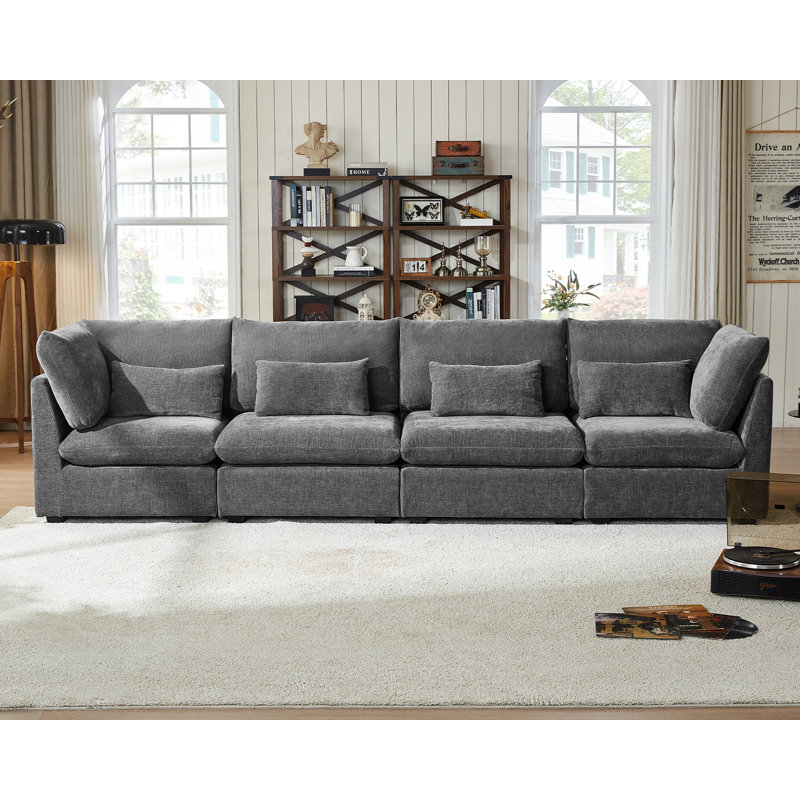 Canapé modulaire surdimensionné à 4 places en chenille surdimensionné avec canapé-lit extra profond et méridienne certifié FSC