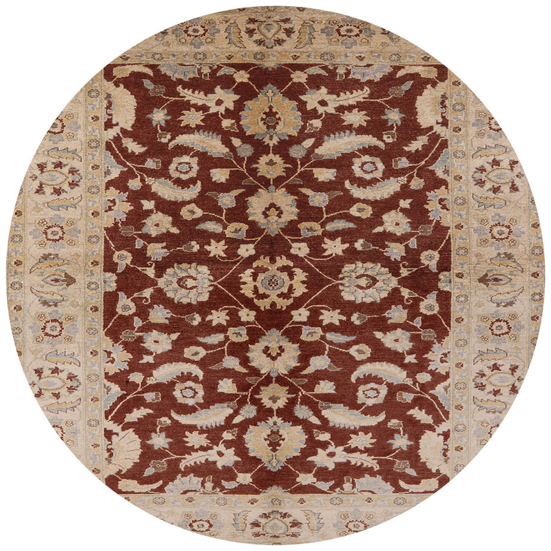 Tapis ivoire / rouge Rether, Rond 5 pi