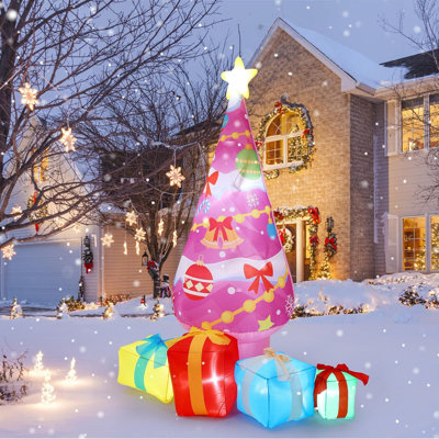 The Holiday Aisle® 7ft Pink Christmas Tree Inflatable with LED Lights & Gift Boxes, Outdoor Yard Decoration