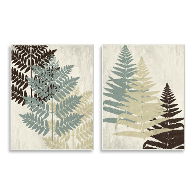 " Forest Fern Branches Layered Plants Neutral Tones " 2 - Pieces