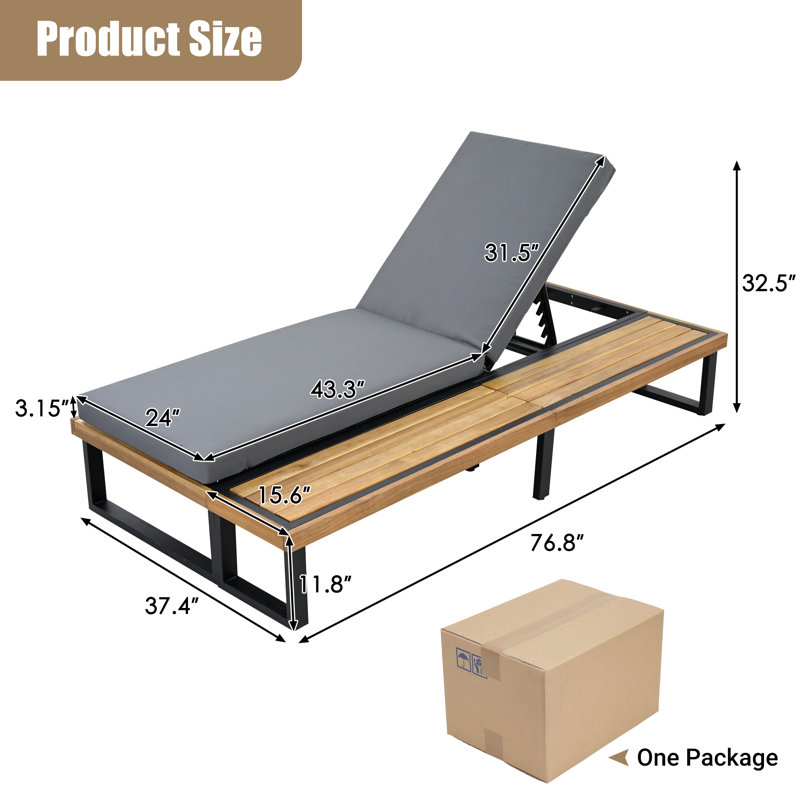 Chaise longue d'extérieur en acacia, Grey