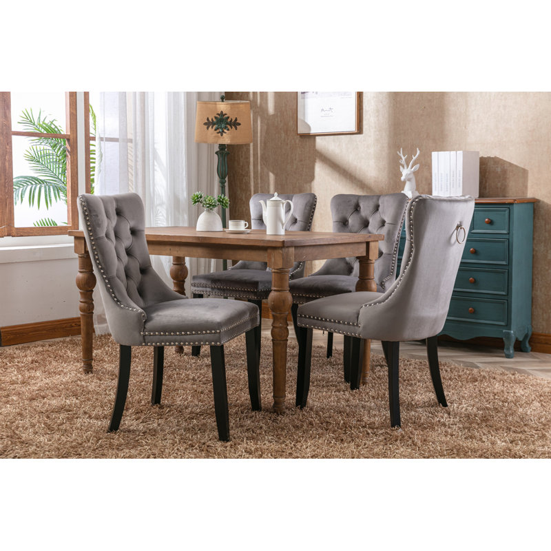 Allena Tufted Wing Back Dining Chair, Gray, Light Brown
