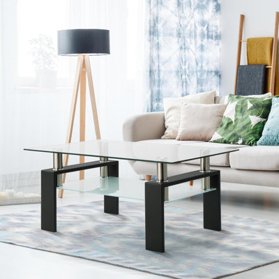 Table basse rectangulaire en verre, table basse transparente, tables d'appoint modernes pour le salon, meubles de salon  
