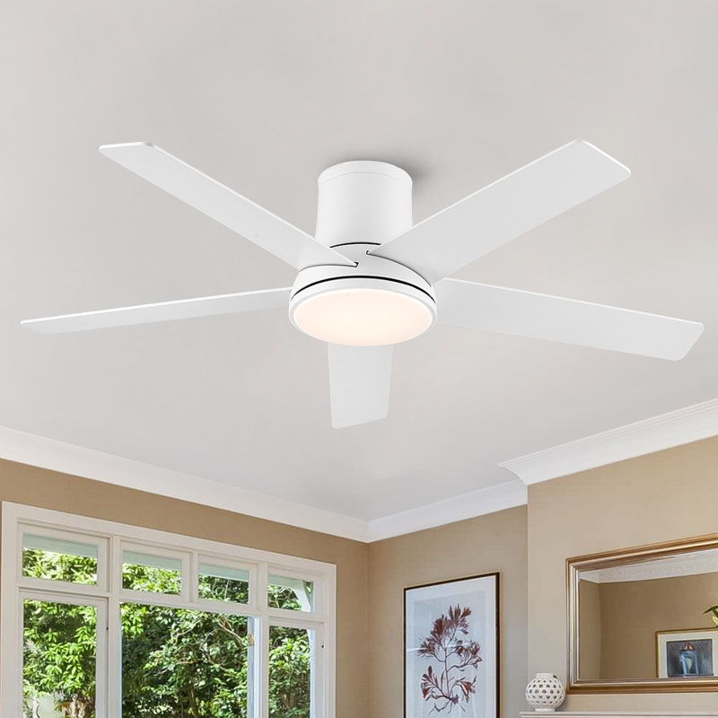 Ventilateur de plafond encastré blanc mat 52 po avec lumière DEL, télécommande et 5 pales deux tons Cryise, 180 tr / min